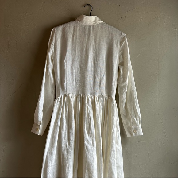White linen dress- full length, long sleeve button up - Picture 6 of 7